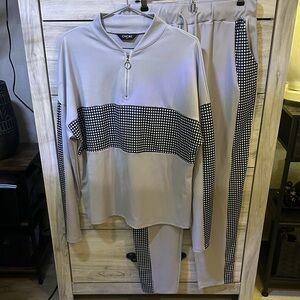 NWOT Chic Gray and Black Checkered Sportswear Set